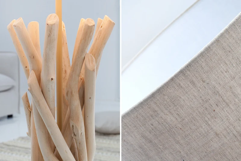 Design lampe de table en bois flotté WILD NATURE 62cm sable avec abat-jour en lin