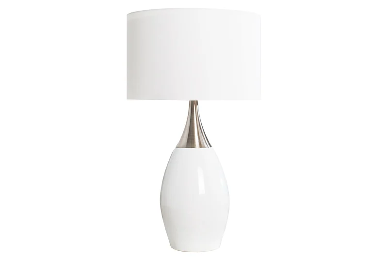Lampe de table moderne CARLA 60cm blanc argenté avec abat-jour en lin