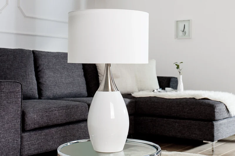 Lampe de table moderne CARLA 60cm blanc argenté avec abat-jour en lin