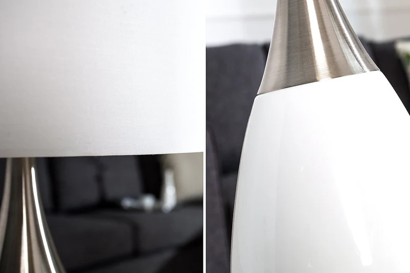 Lampe de table moderne CARLA 60cm blanc argenté avec abat-jour en lin
