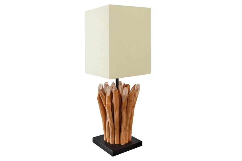 Lot de 2x Lampe de table en bois flotté faite à la main EUPHORIA 45 cm beige avec abat-jour en lin
