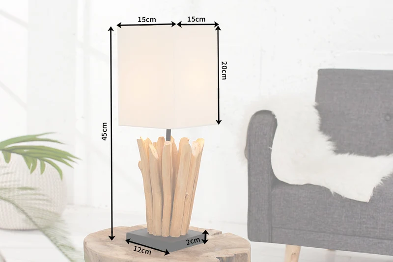 Lot de 2x Lampe de table en bois flotté faite à la main EUPHORIA 45 cm beige avec abat-jour en lin