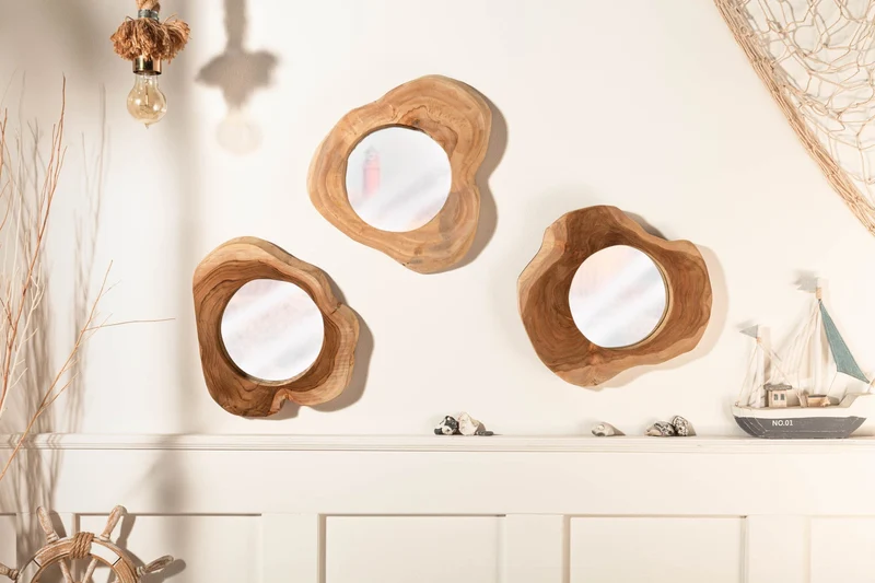 Miroir artisanal REFLECT Miroir mural en teck naturel 31cm