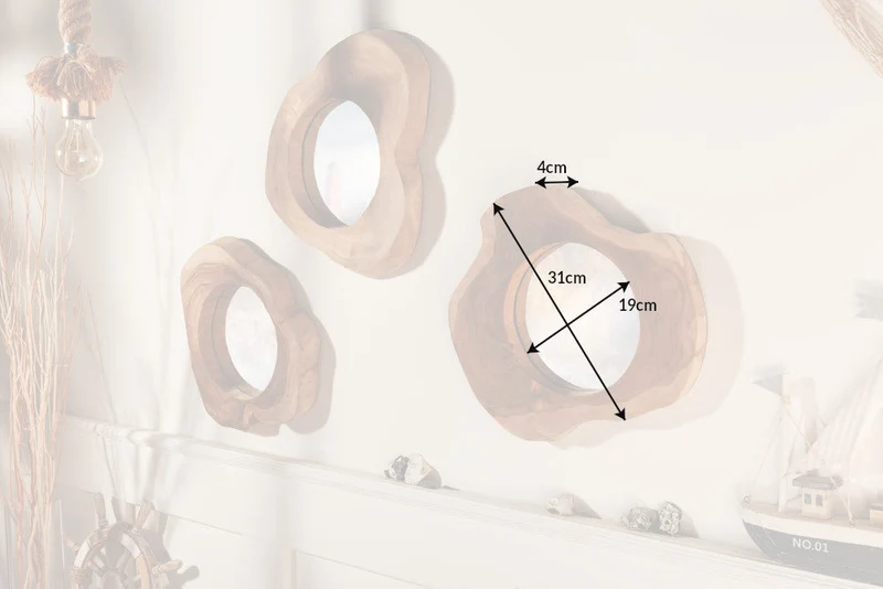 Miroir artisanal REFLECT Miroir mural en teck naturel 31cm
