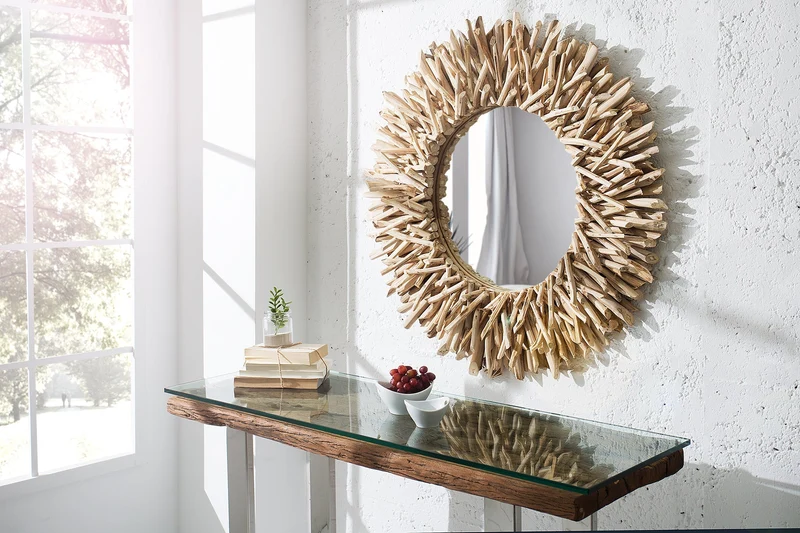 Miroir artisanal en teck RIVERSIDE 80cm bois flotté naturel