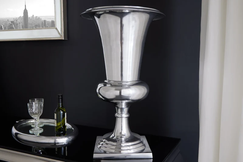 Vase design GOAL 60cm coupelle à plante argentée aluminium