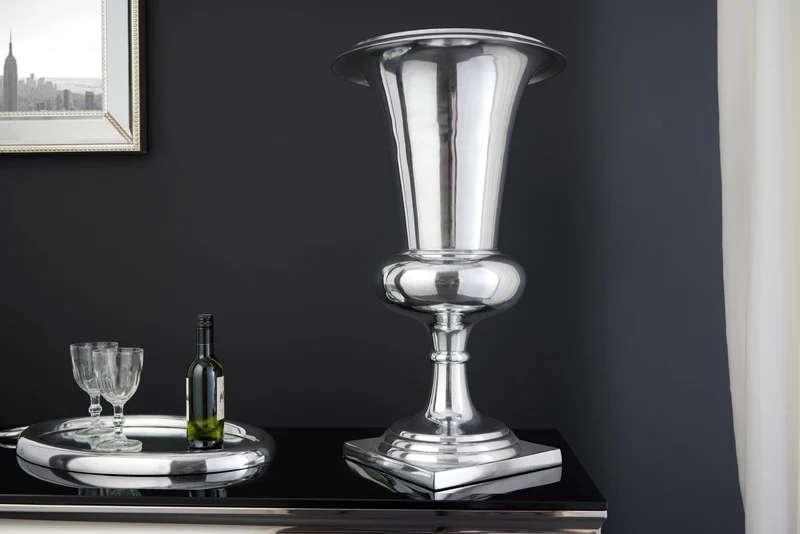 Vase design GOAL 60cm coupelle à plante argentée aluminium
