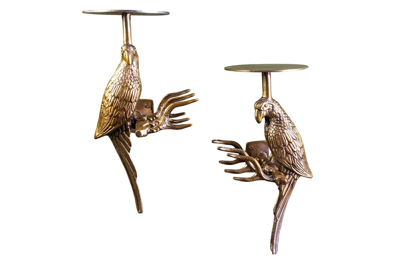 Lot de 2 porte manteaux muraux WILDLIFE BIRDS 45cm métal doré martelé design fait main
