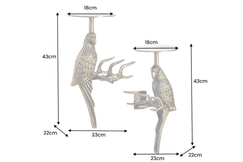 Lot de 2 porte manteaux muraux WILDLIFE BIRDS 45cm métal doré martelé design fait main