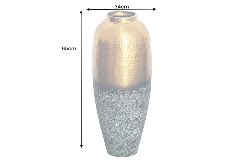 Vase décoratif fait main ORIENT L 60cm or métal avec patine design martelé