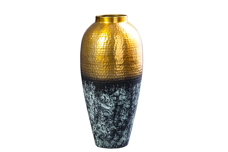 Vase décoratif artisanal ORIENT XL 75cm métal doré avec design patiné martelé