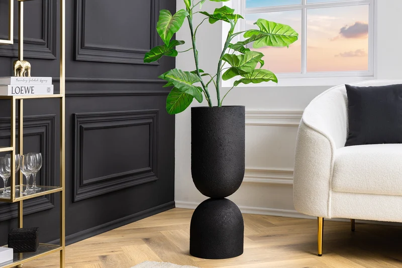 Moderne Vase SANDGLASS XL 70cm noir fer handmade utilisable des deux côtés