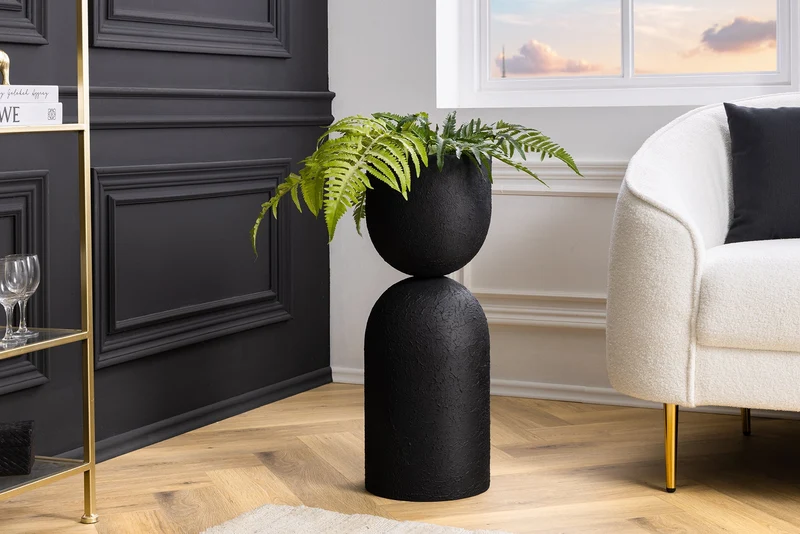 Moderne Vase SANDGLASS XL 70cm noir fer handmade utilisable des deux côtés