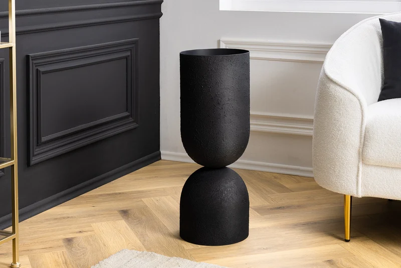 Moderne Vase SANDGLASS XL 70cm noir fer handmade utilisable des deux côtés
