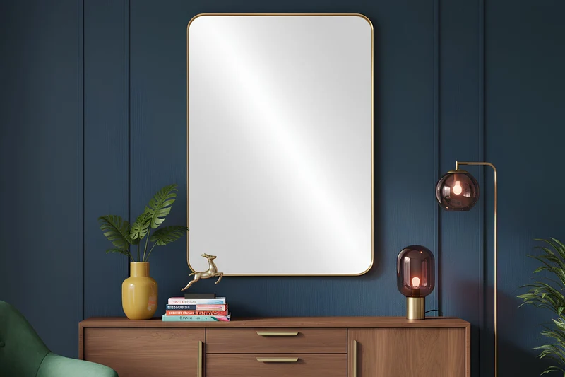 Miroir mural moderne AMSTERDAM 100cm doré Aluminium