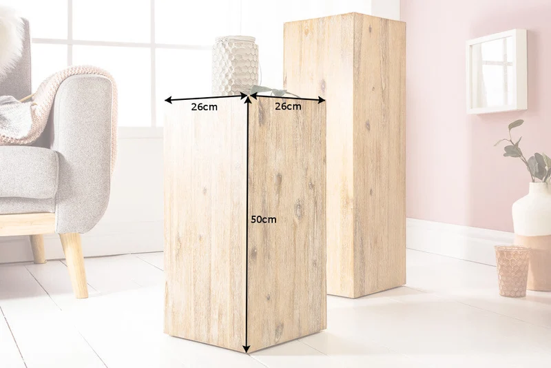 Colonne décorative en bois massif COLUMNA 50cm acacia teck gris cérusé table d’appoint