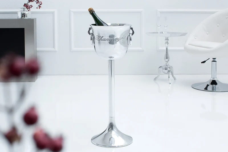 Élégant seau à champagne CHAMPAGNE 75 cm argent poli refroidisseur de bouteille