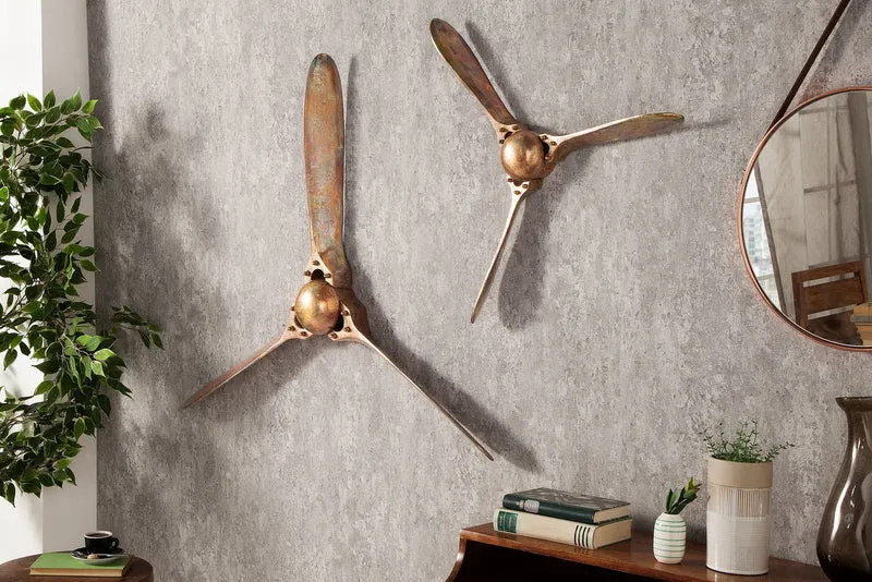 Lot de 2x Décoration murale authentique SCREW III 60cm hélice d’avion en cuivre flammé