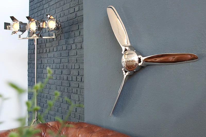 Décoration murale authentique SCREW III hélice d’avion argentée 90cm