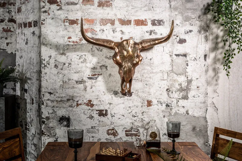 Décoration murale design tête de mort MATADOR 70cm cuivre aluminium flammé