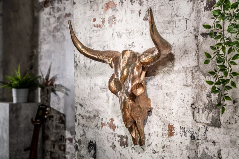 Décoration murale design tête de mort MATADOR 70cm cuivre aluminium flammé