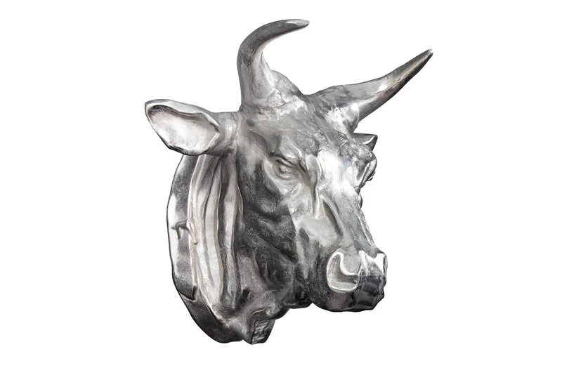 Décoration murale tête de taureau extravagante TORERO 65cm crâne décoratif argenté