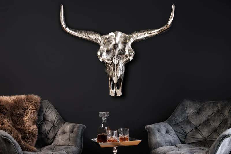 Décoration murale design tête de mort MATADOR 70cm aluminium argenté