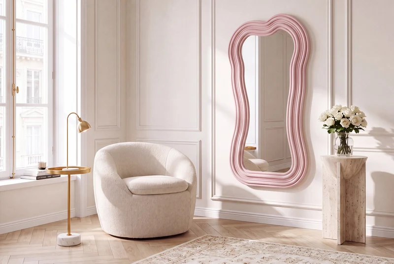 Miroir mural design ALICE II 100cm rose pastel