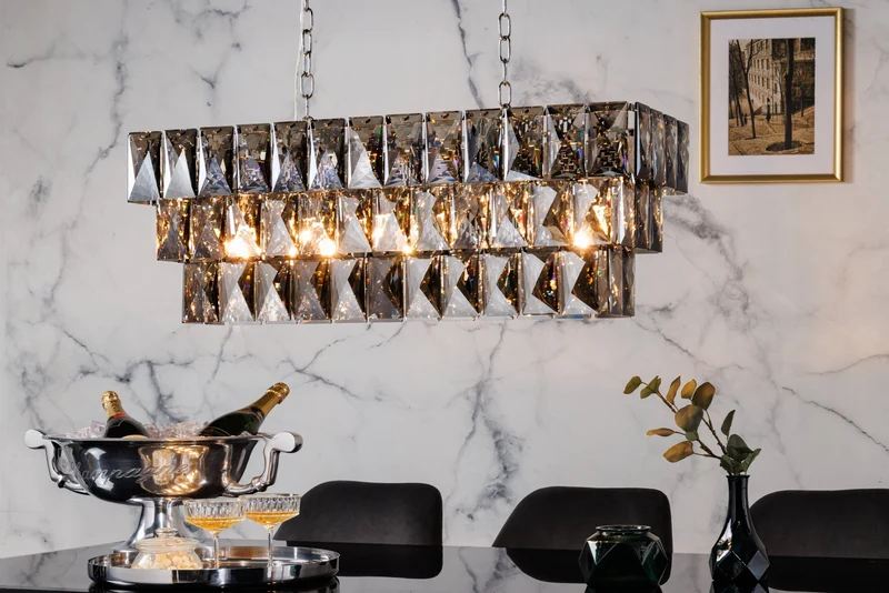 Lampe suspendue de luxe CRYSTAL 90cm lustre design gris noble prismes en verre