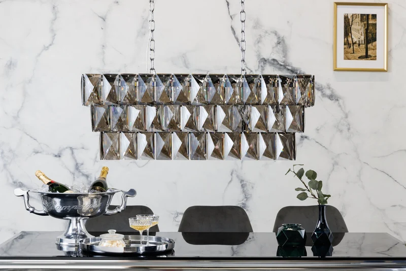 Lampe suspendue de luxe CRYSTAL 90cm lustre design gris noble prismes en verre