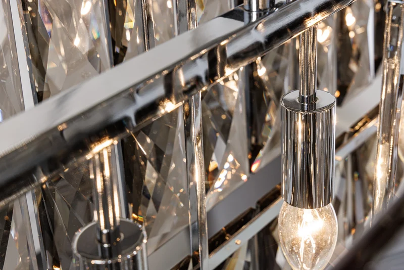 Lampe suspendue de luxe CRYSTAL 90cm lustre design gris noble prismes en verre