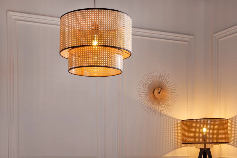 Lampe à suspension Boho VIENNA 45cm lampe tissage viennois noir naturel
