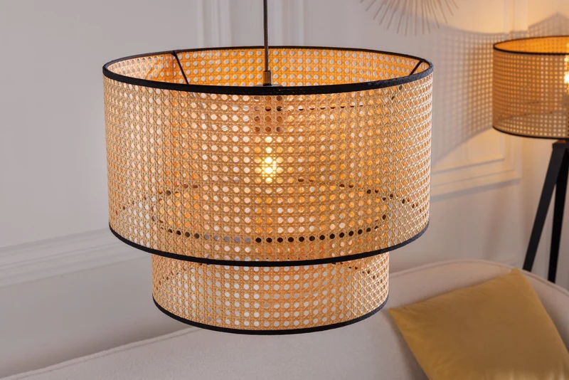 Lampe à suspension Boho VIENNA 45cm lampe tissage viennois noir naturel