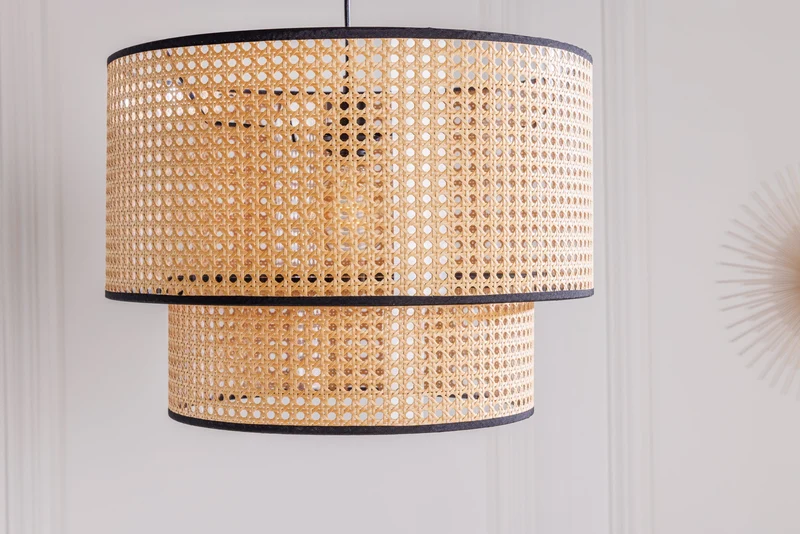 Lampe à suspension Boho VIENNA 45cm lampe tissage viennois noir naturel