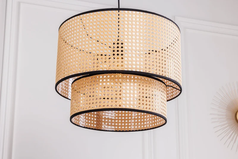 Lampe à suspension Boho VIENNA 45cm lampe tissage viennois noir naturel