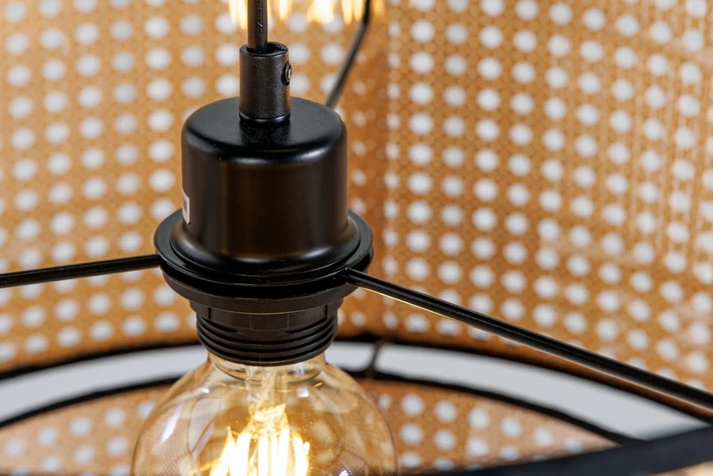 Lampe à suspension Boho VIENNA 45cm lampe tissage viennois noir naturel