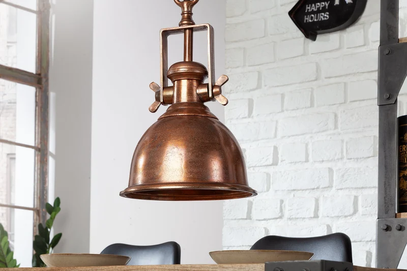 Lampe à suspension design INDUSTRIELLE 45cm cuivre flammé style industriel