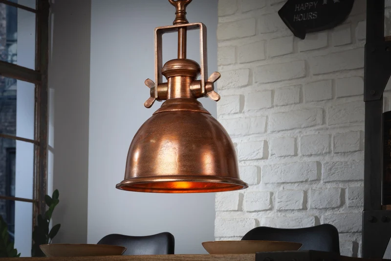 Lampe à suspension design INDUSTRIELLE 45cm cuivre flammé style industriel