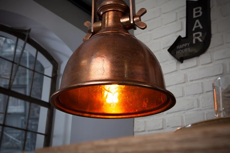 Lampe à suspension design INDUSTRIELLE 45cm cuivre flammé style industriel