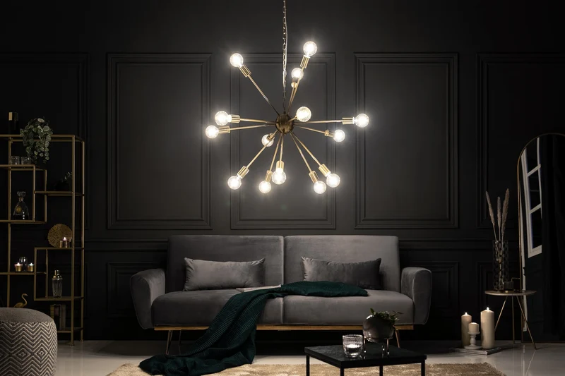 Lampe à suspension élégante SPUTNIK 87cm dorée avec 14 bras lumineux