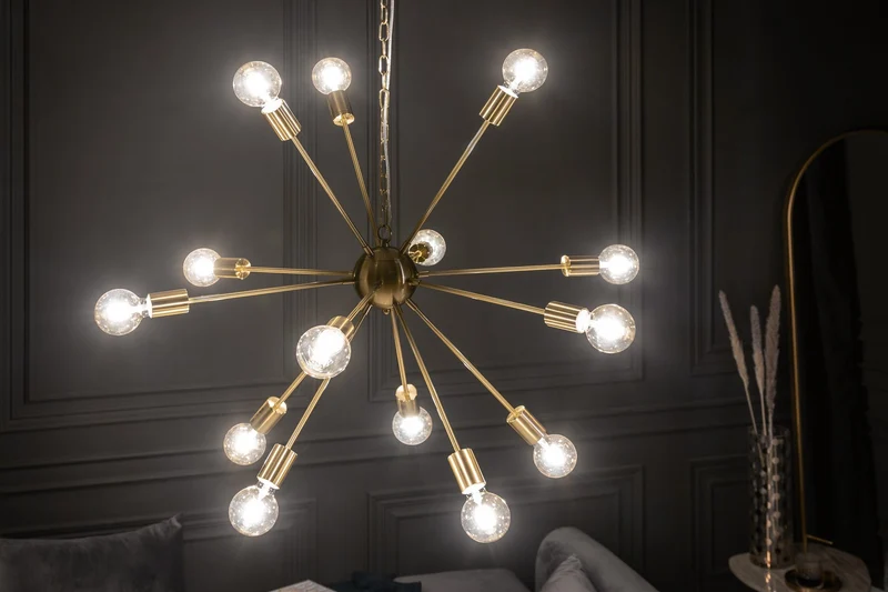 Lampe à suspension élégante SPUTNIK 87cm dorée avec 14 bras lumineux