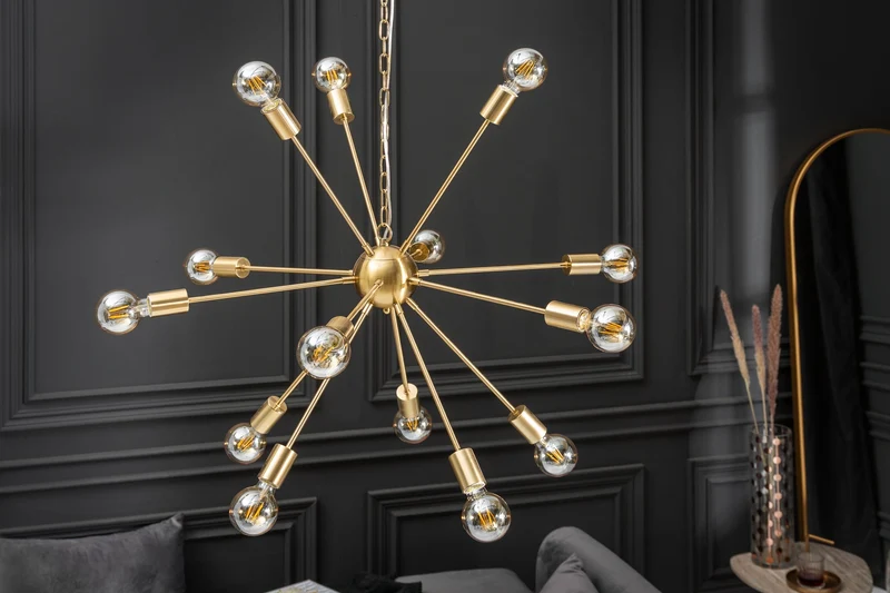 Lampe à suspension élégante SPUTNIK 87cm dorée avec 14 bras lumineux