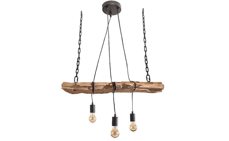 Lampe à suspension industrielle BARRACUDA 70cm en bois massif recyclé à 3 lumières