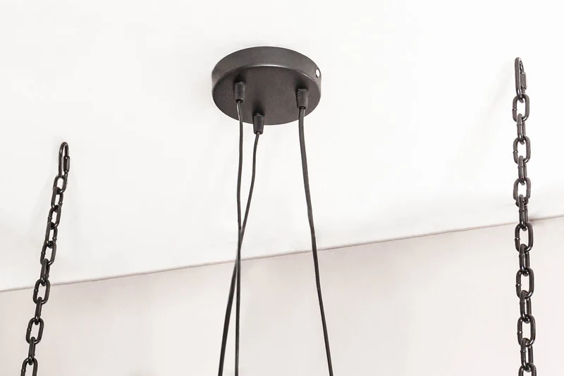 Lampe à suspension industrielle BARRACUDA 70cm en bois massif recyclé à 3 lumières