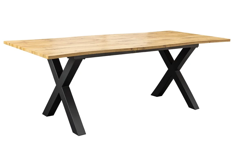 Table à manger extensible WILD 180-220 cm aspect chêne sauvage marron bord d'arbre noir