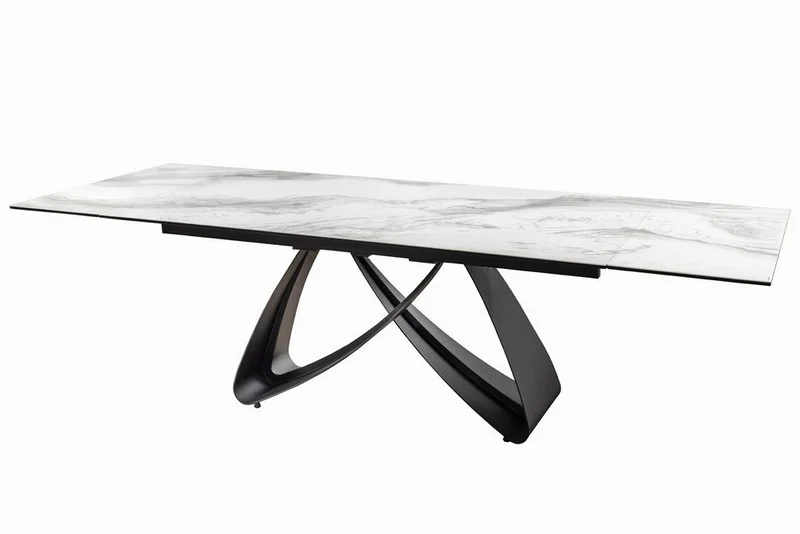 Table à manger extensible INFINITY 180-260cm céramique blanche marbre métal noir