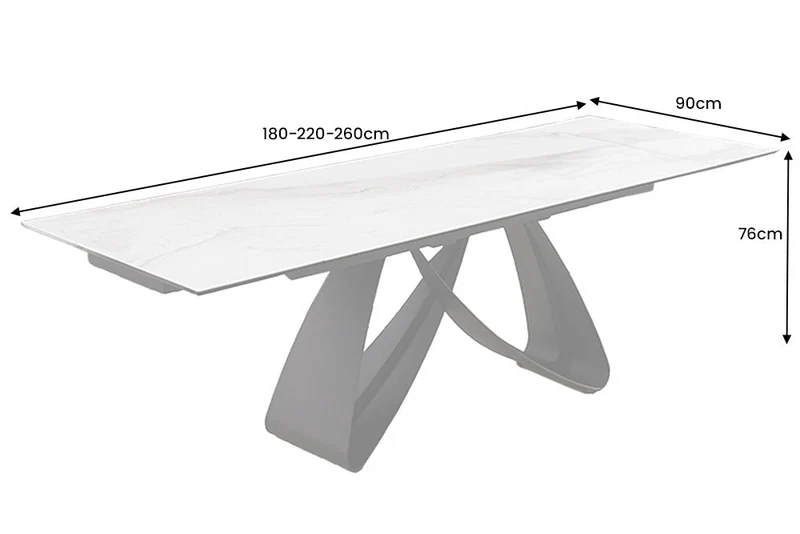 Table à manger extensible INFINITY 180-260cm céramique blanche marbre métal noir