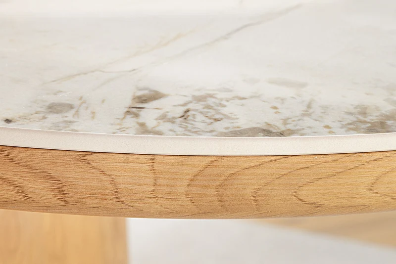 Table à manger ovale UNIQUE 200cm piètement pilier chêne céramique naturelle blanche