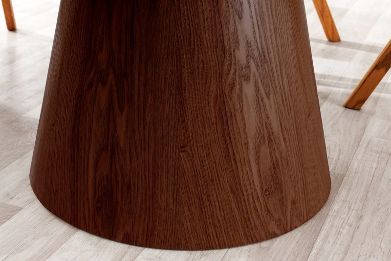 Table à manger ronde UNIQUE 120cm blanc marron noyer bois céramique marbre base pilier