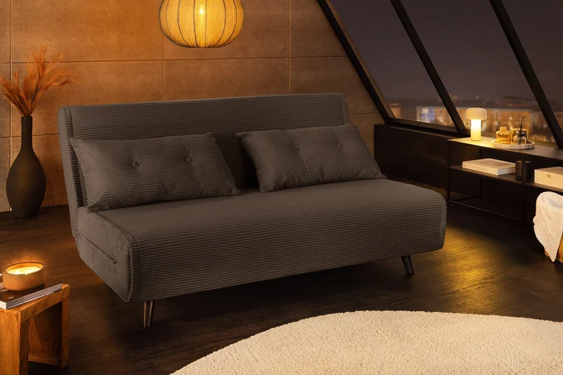 Canapé convertible 2 places SMART MULTIFUNCTION 140cm gris Cord fonction lit coussin